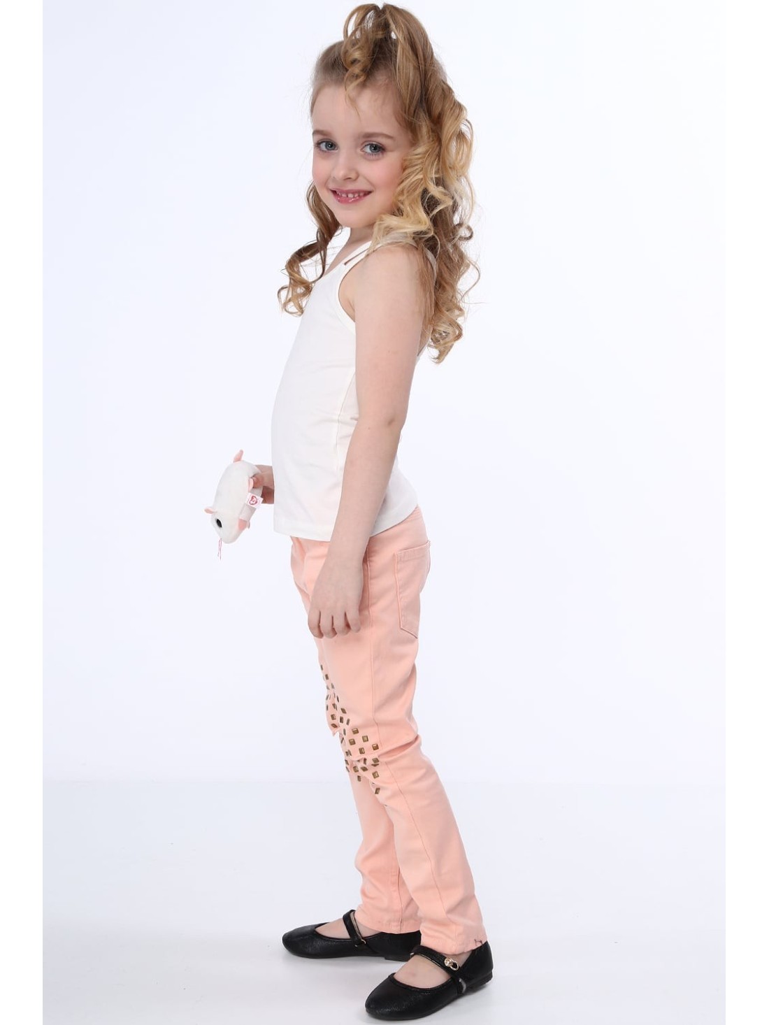 Girls\' trousers with flat studs, salmon NDZ310 - Online store - Boutique